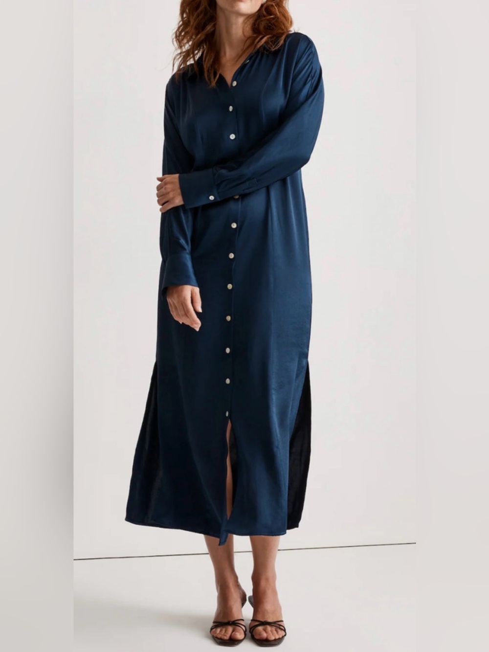 NEW MADEWELL CLASSIC INDIGO SATIN BUTTON FRONT MIDI SHIRTDRESS DRESS NO175 SZ 00